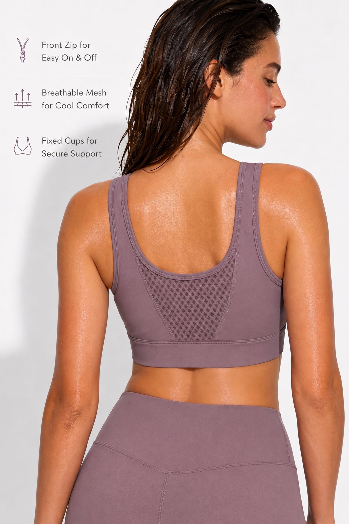 Power™ Grid Mesh Zip Front Sports Bra | Women's High Support Sports Bra