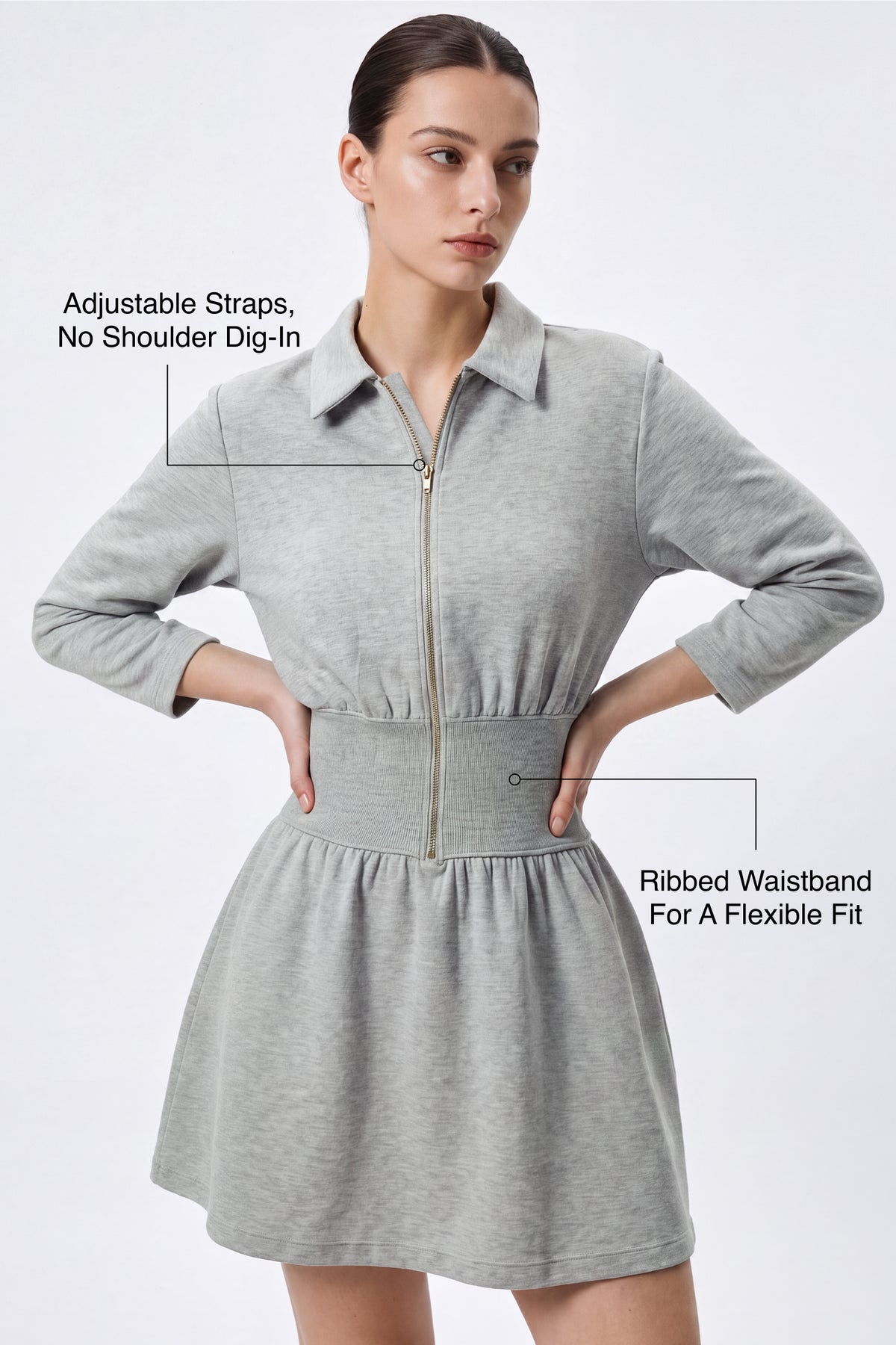 Anywhere™ Ribbed Waistband Front-Zip Dress | Women's Casual Dress
