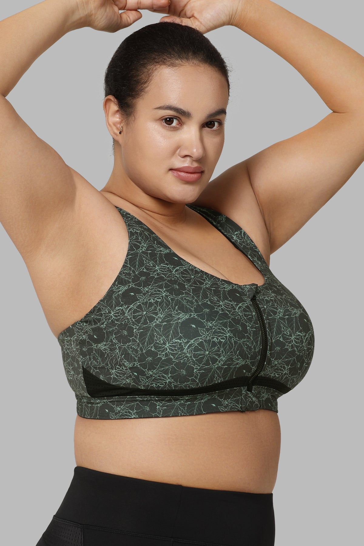 Power Zip Front Criss Cross Vadderad Löpar-BH | Sport-BH med högt stöd för kvinnor