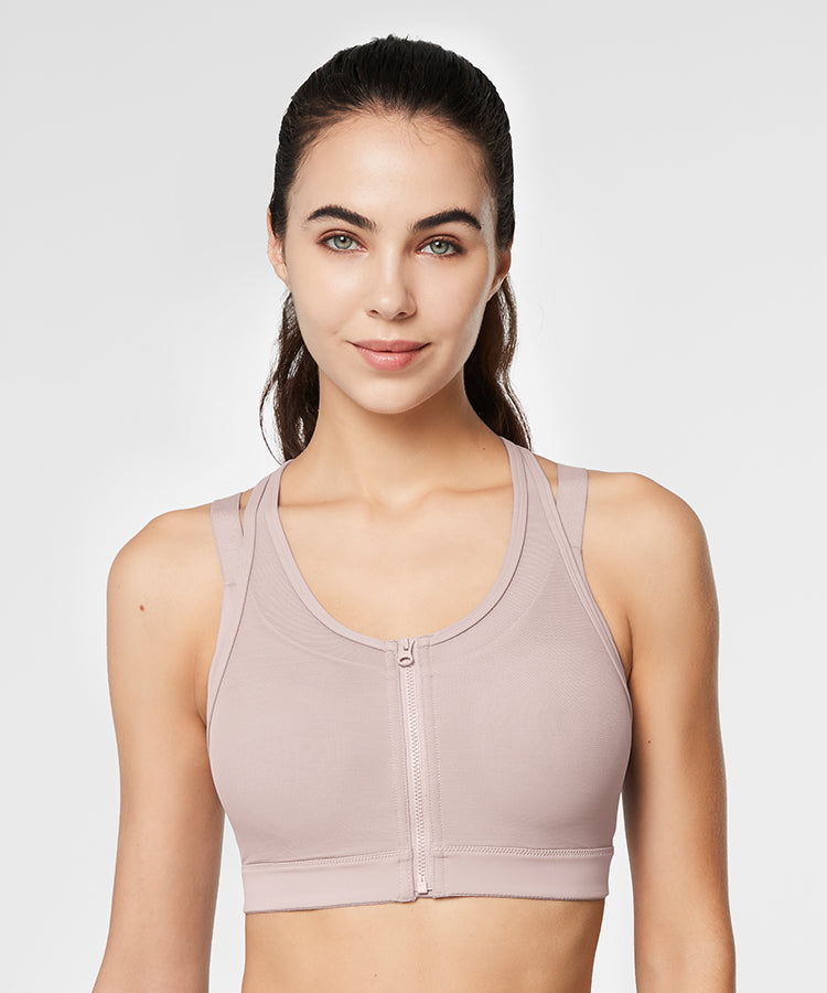 Reggiseno da corsa imbottito in rete con cerniera frontale Power | Reggiseno sportivo ad alto sostegno da donna (taglie forti)