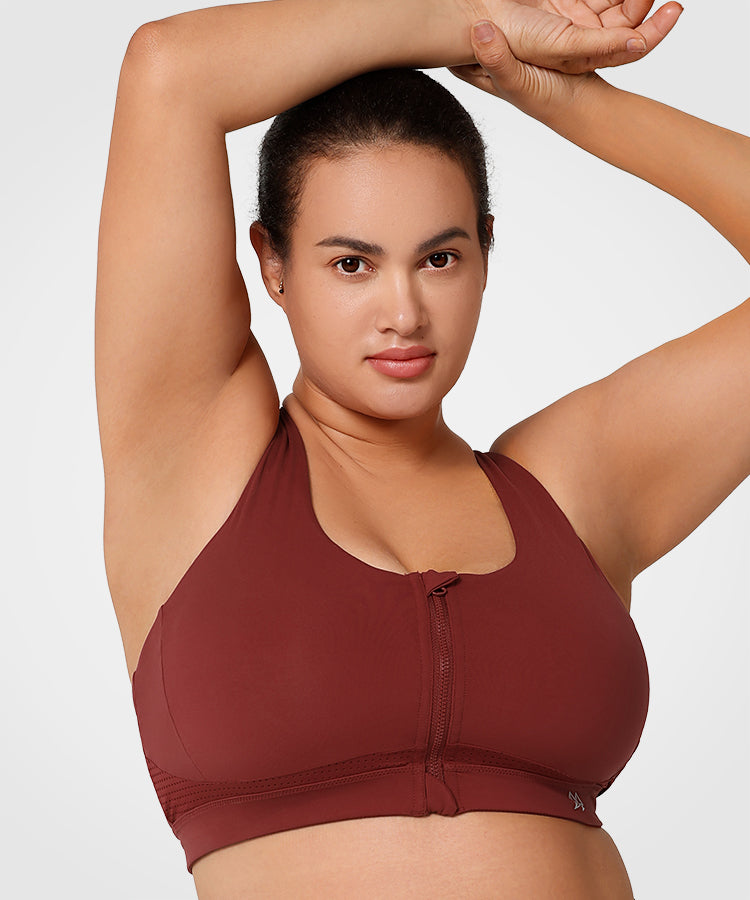 Power™ Zip Front Criss Cross High Support Running Bra | Women's High Support Sports Bra (Plus Size)