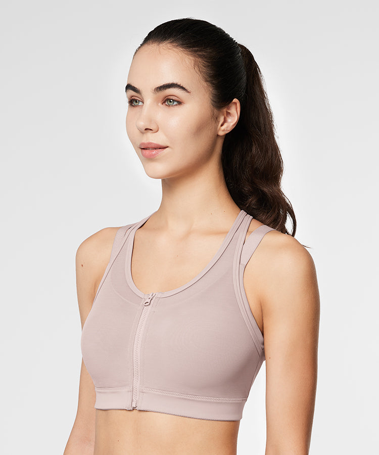 Reggiseno da corsa imbottito in rete con cerniera frontale Power | Reggiseno sportivo ad alto sostegno da donna (taglie forti)