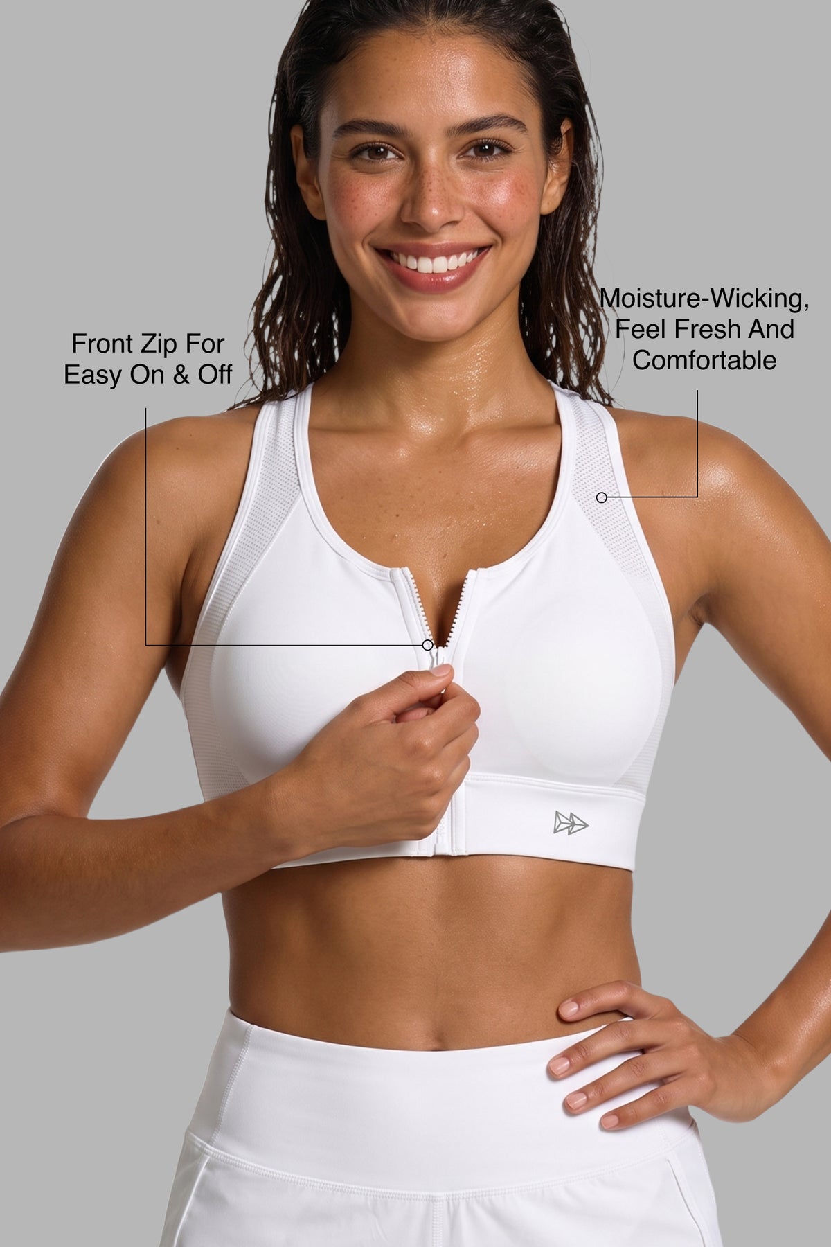 Power™ Zip-Front Mesh Racerback Sports Bra | High Support Best For Running, HIIT & Training