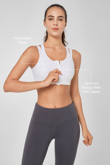 Enfold™ Zip Mesh Racerback Padded Running Bra | Women's High Support Sports Bra - image 3