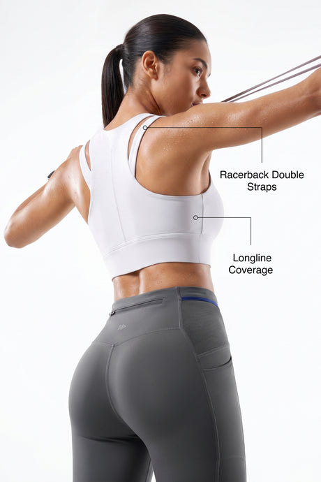 White Longline Coverage High Impact Bra With Front Zip | High-Impact Support Best For Running, HIIT & Training - image 2