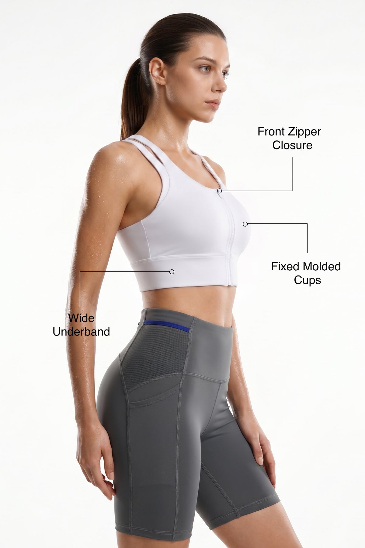 White Longline Coverage High Impact Bra With Front Zip | High-Impact Support Best For Running, HIIT & Training
