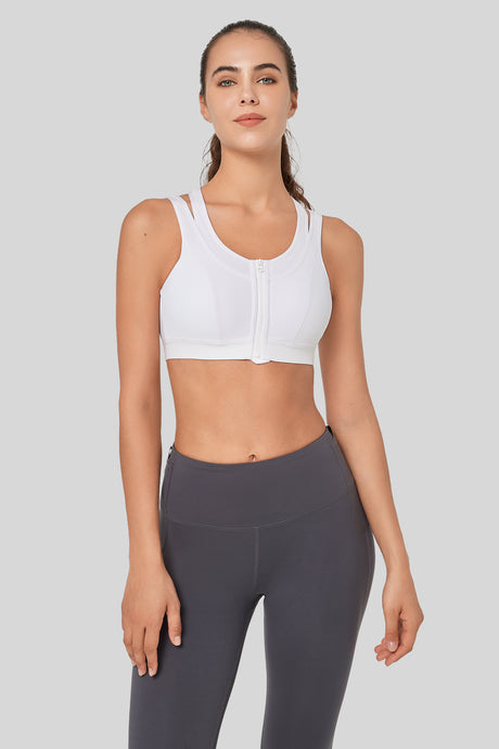 Enfold™ Zip Mesh Racerback Padded Running Bra | Women's High Support Sports Bra