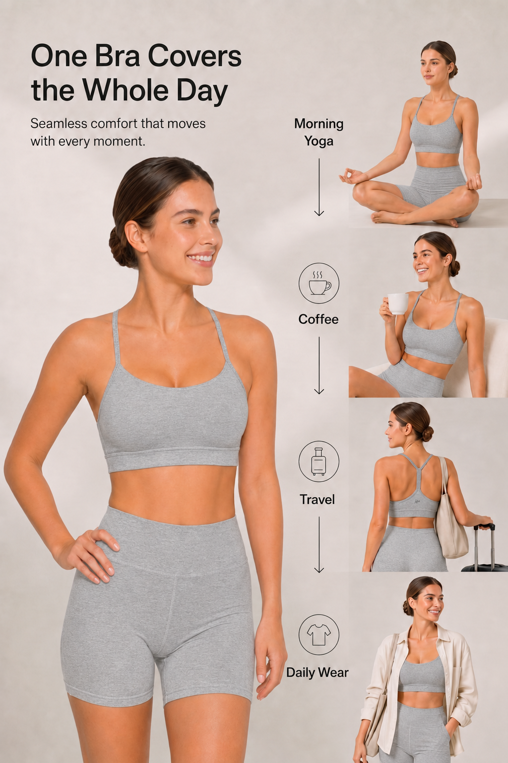 Anywhere Yoga-BH mit U-Ausschnitt und Riemchenpolster | Sport-BH mit leichter Unterstützung für Damen