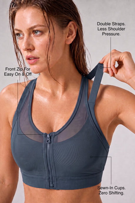 Sujetador para correr con relleno de malla frontal Power Zip | Sujetador deportivo de alta sujeción para mujer - image 3