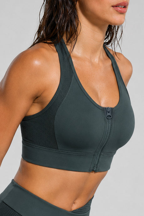 Power™ Zip-Front Mesh Racerback Sports Bra | High Support Best For Running, HIIT & Training - image 5