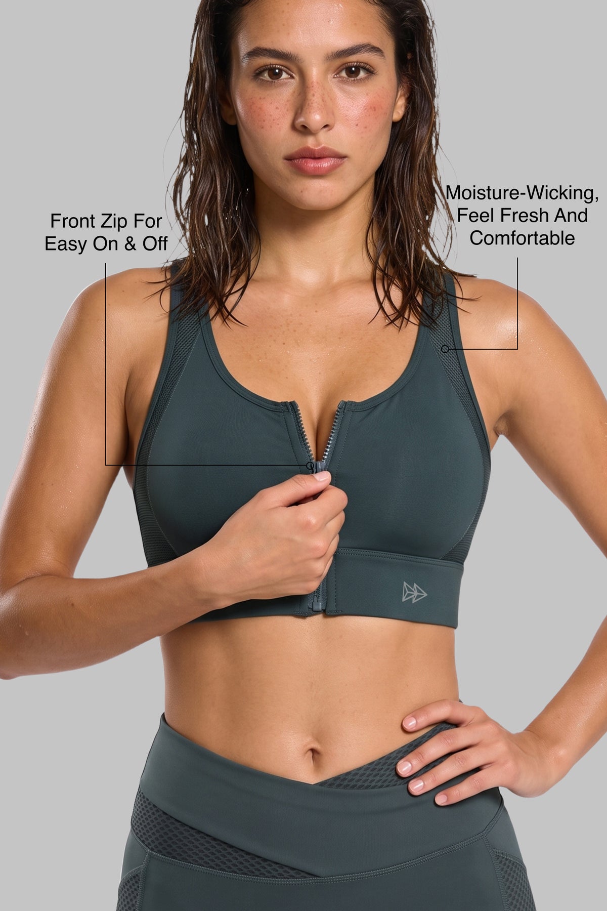 Power™ Zip-Front Mesh Racerback Sports Bra | High Support Best For Running, HIIT & Training