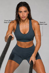 Enfold Zip Front Mesh Racerback Vadderad Löpar-BH | Sport-BH med Högt Stöd för Damer