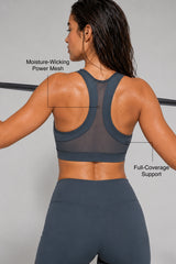 Enfold Zip Front Mesh Racerback Vadderad Löpar-BH | Sport-BH med Högt Stöd för Damer