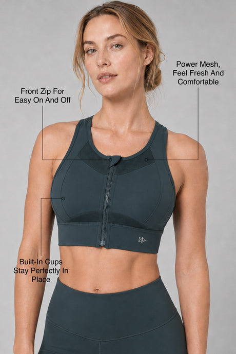 Sculpt™ Zip-Front Full-Back Mesh Racerback Sports Bra | High-Impact Support for Running, Gym & Training - image 7