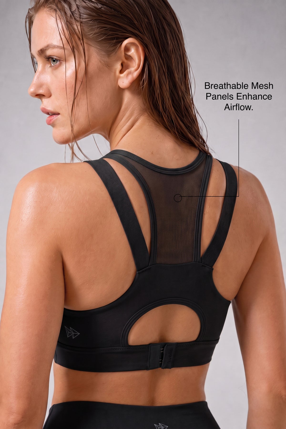 Sujetador para correr con relleno de malla frontal Power Zip | Sujetador deportivo de alta sujeción para mujer