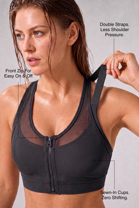 Sujetador para correr con relleno de malla frontal Power Zip | Sujetador deportivo de alta sujeción para mujer - image 3
