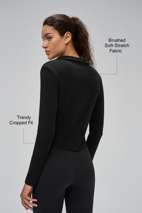 Anywhere™ Brushed Half-Zip Long Sleeve Crop Top | Women's Long Sleeve T-shirt - image 2