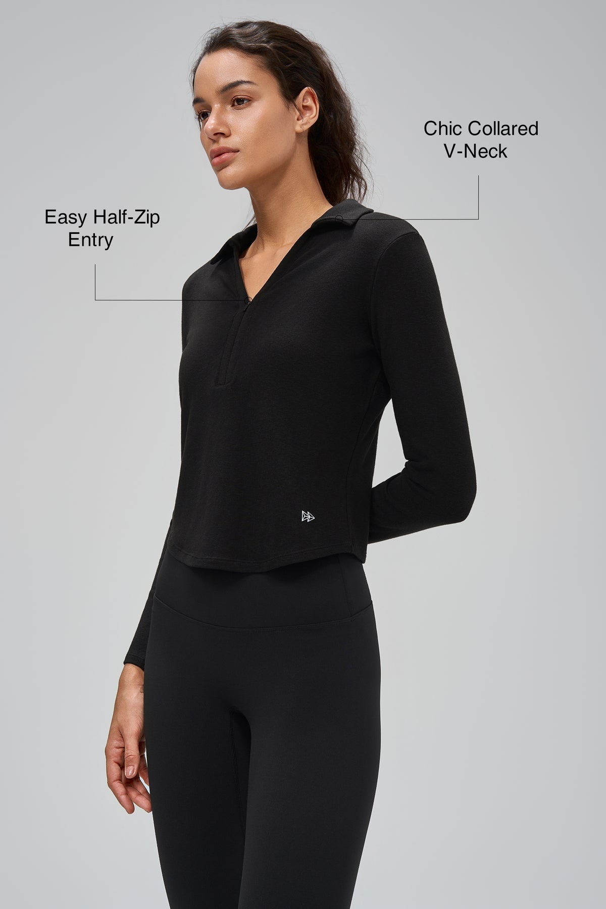 Anywhere™ Brushed Half-Zip Long Sleeve Crop Top | Women's Long Sleeve T-shirt