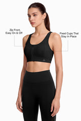 Power™ Breathable Zip Front Fixed Cups High Impact Bra | Women's High Support Sports Bra