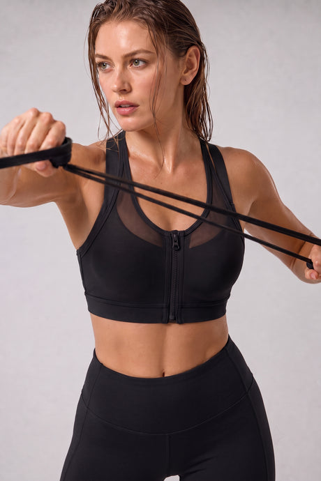 Sujetador para correr con relleno de malla frontal Power Zip | Sujetador deportivo de alta sujeción para mujer