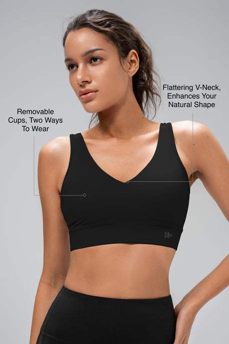 Anywhere™ Removable Cups V-Neck Soft Light Support Bra | Women's Light Support Sports Bra Best For Yoga, HIIT - image 3