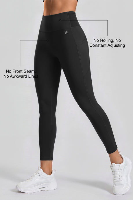 Power High Rise Supportive No Front Seam Pockets Running Leggings 27 Inch | Women's High Support Leggings - image 3