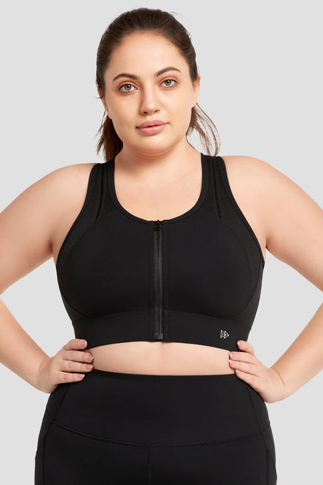 Sujetador deportivo Echo Jacquard con cremallera frontal perforada y acolchado | Sujetador deportivo de alta sujeción para mujer