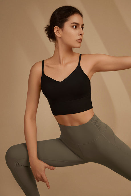 Echo™ V-Neck Ribbed Padded Yoga Bra | Women's Light Support Sports Bra