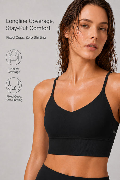 Echo™ V-Neck Ribbed Padded Yoga Bra | Women's Light Support Sports Bra - image 15