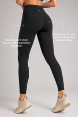 Power™ High Rise No Front Seam Breathable Mesh Running Leggings 25 Inches | Women's High Support Leggings