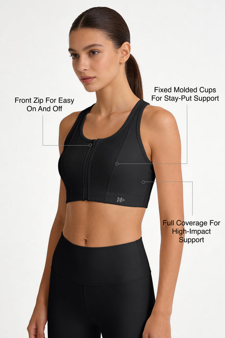 Power™ Front-Zip Jacquard Mesh Racerback Sports Bra | High-Impact Support for Running, HIIT & Training - image 8