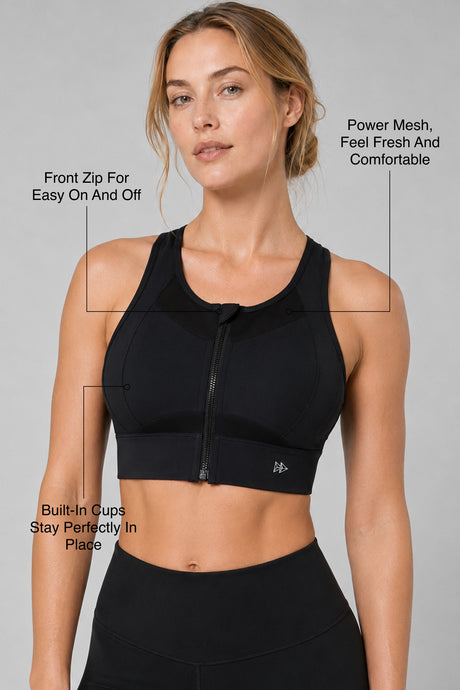 Sculpt™ Zip-Front Full-Back Mesh Racerback Sports Bra | High-Impact Support for Running, Gym & Training - image 20