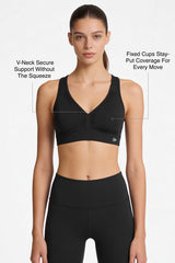 Power™ V Neck Breathable Mesh Hook Sports Bra | High-Impact Bounce Control Without Flattening for Running, HIIT & Training