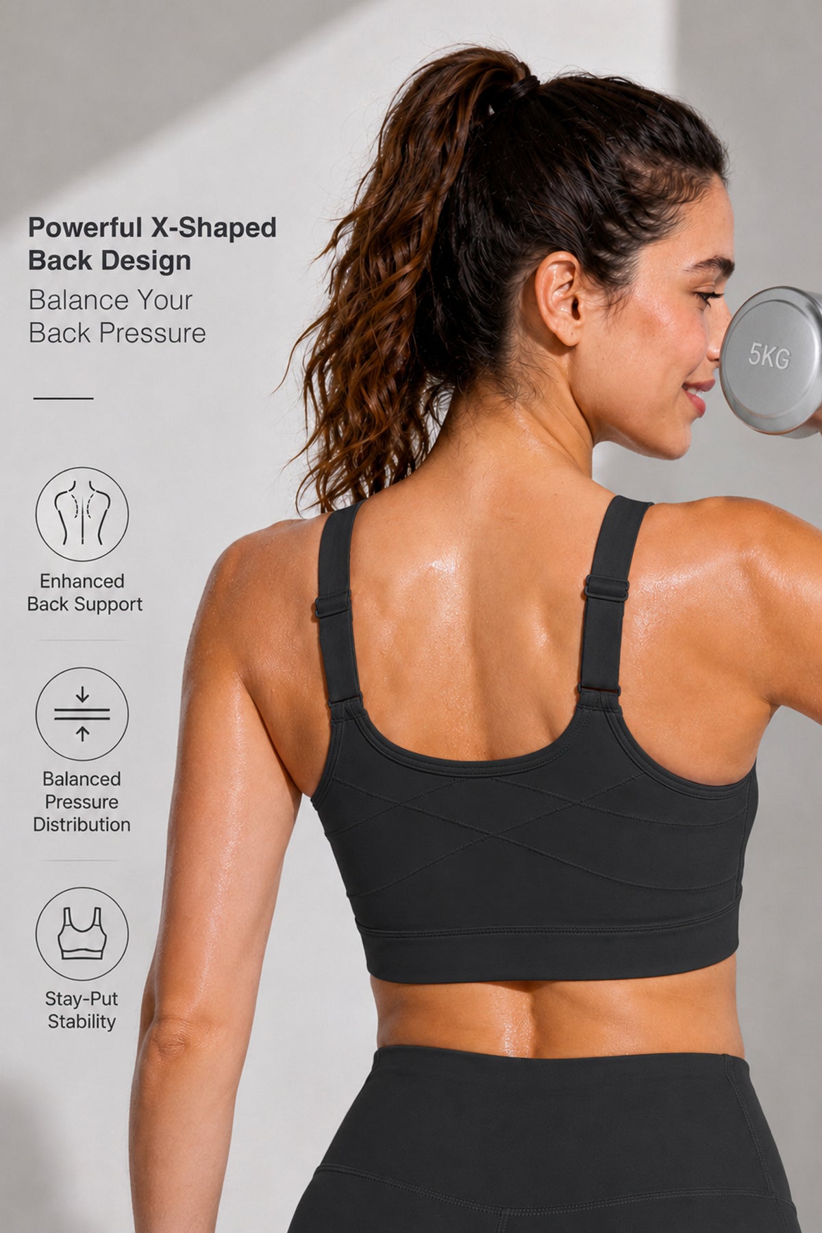 Sujetador para correr acolchado con correas ajustables Power Zip | Sujetador deportivo de alta sujeción para mujer