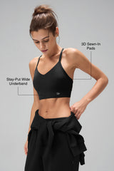 Sujetador de yoga con almohadillas cosidas y espalda en Y Anywhere | Sujetador deportivo de sujeción ligera para mujer