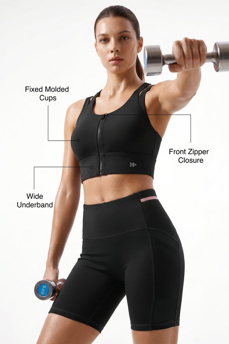 Black Longline Coverage High Impact Bra With Front Zip | High-Impact Support Best For Running, HIIT & Training - image 3