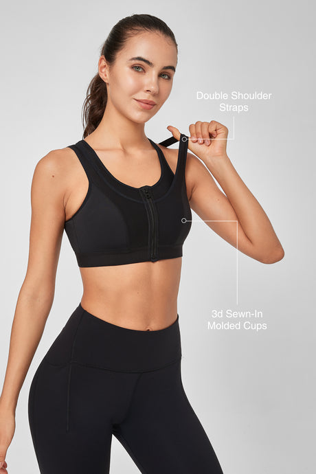 Enfold™ Zip Mesh Racerback Padded Running Bra | Women's High Support Sports Bra - image 5