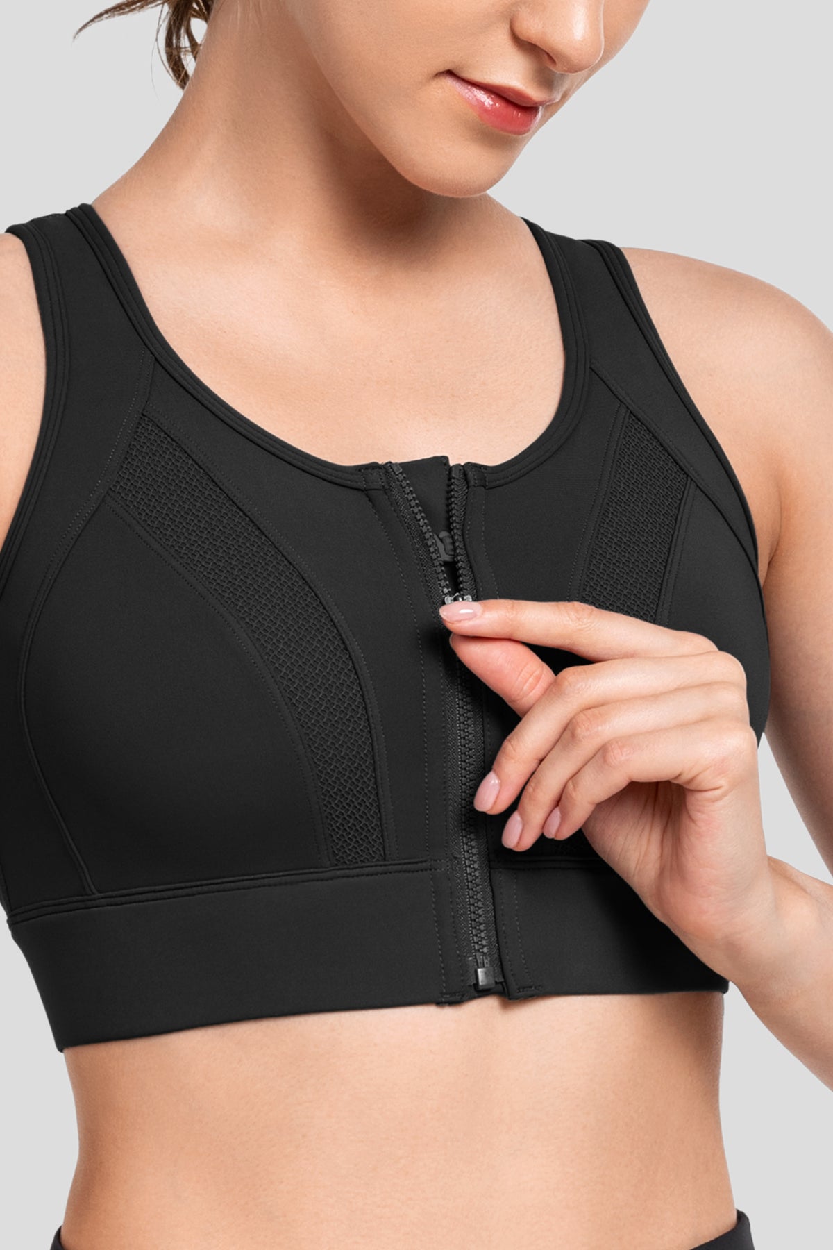 Echo™ Front Zip Perforated Breathable Padded Running Bra | Women's High Support Sports Bra
