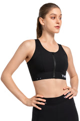 Sujetador deportivo de running con relleno, cremallera frontal y malla con logotipo Echo | Sujetador deportivo de alta sujeción para mujer