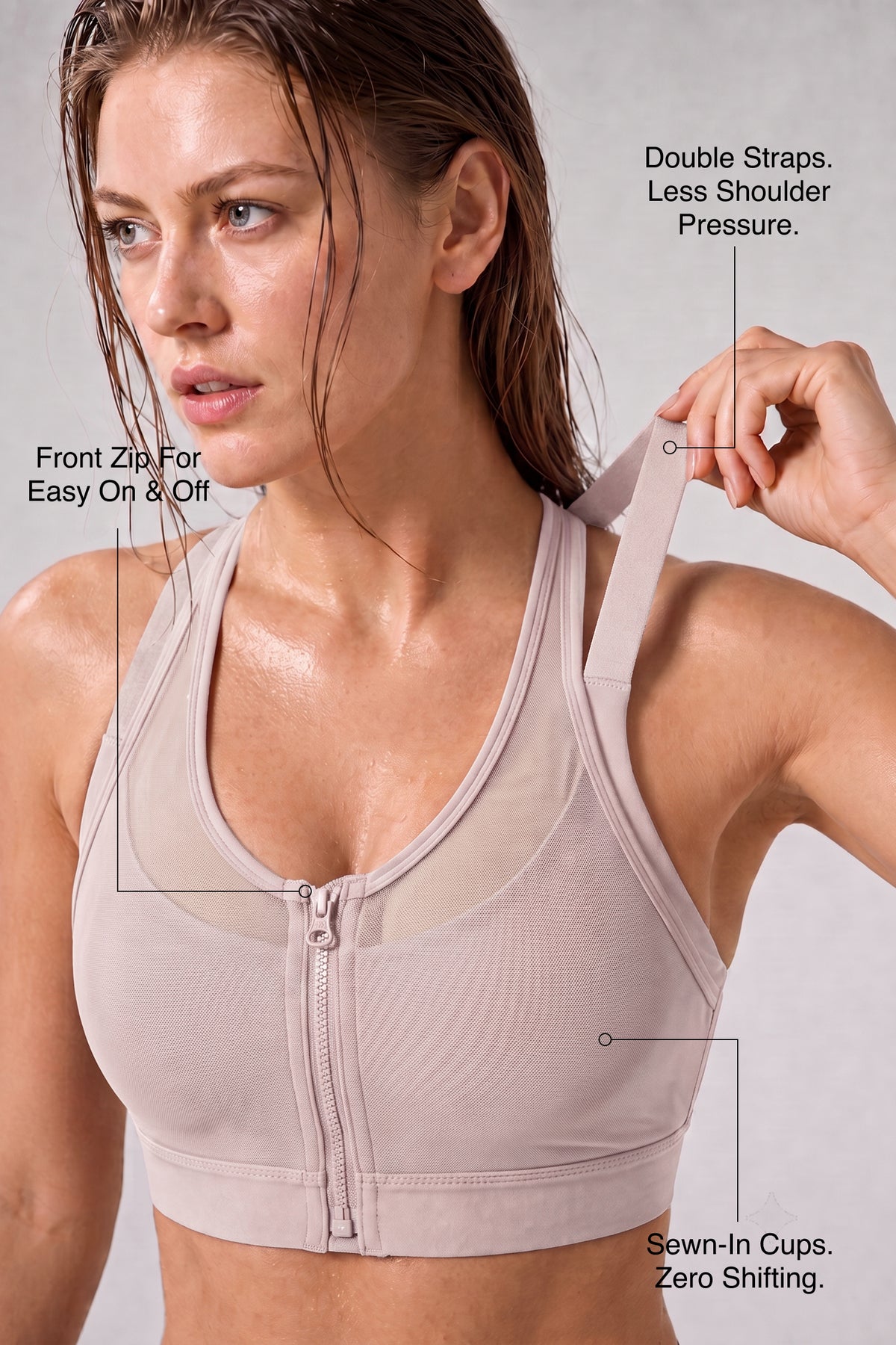 Reggiseno da corsa imbottito in rete con cerniera frontale Power | Reggiseno sportivo ad alto supporto da donna