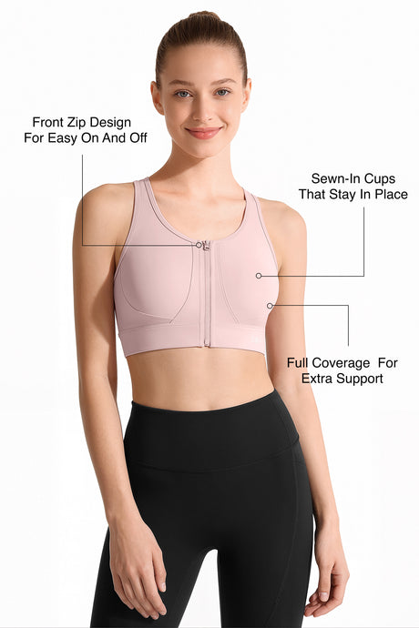 Power™ Front Zip Full Coverage Racerback Mesh Running Bra | Women's High Support Sports Bra - image 2