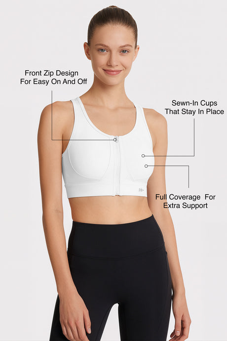 Power™ Front Zip Full Coverage Racerback Mesh Running Bra | Women's High Support Sports Bra - image 13