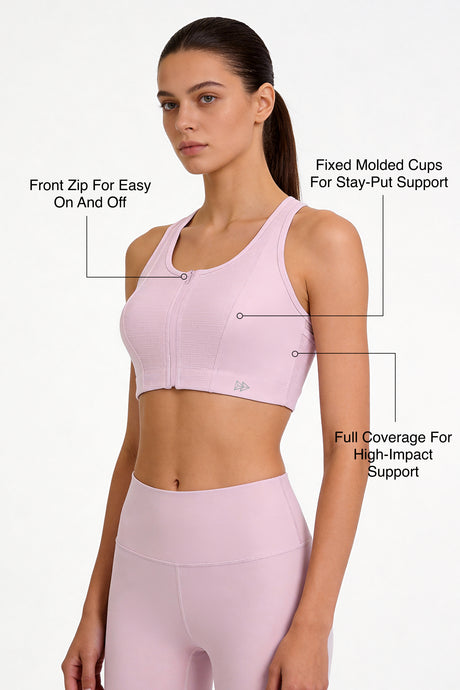 Power™ Front-Zip Jacquard Mesh Racerback Sports Bra | High-Impact Support for Running, HIIT & Training - image 2