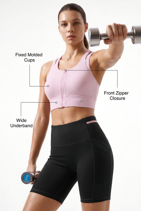 Pink Longline Coverage High Impact Bra With Front Zip | High-Impact Support Best For Running, HIIT & Training - image 2