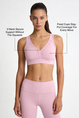 Power™ V Neck Breathable Mesh Hook Sports Bra | High-Impact Bounce Control Without Flattening for Running, HIIT & Training
