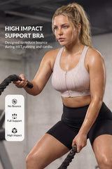Power™ Zip Front Stripe Pattern Running Bra | Women's High Support Sports Bra