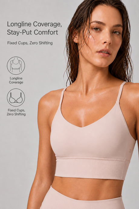 Echo™ V-Neck Ribbed Padded Yoga Bra | Women's Light Support Sports Bra - image 9