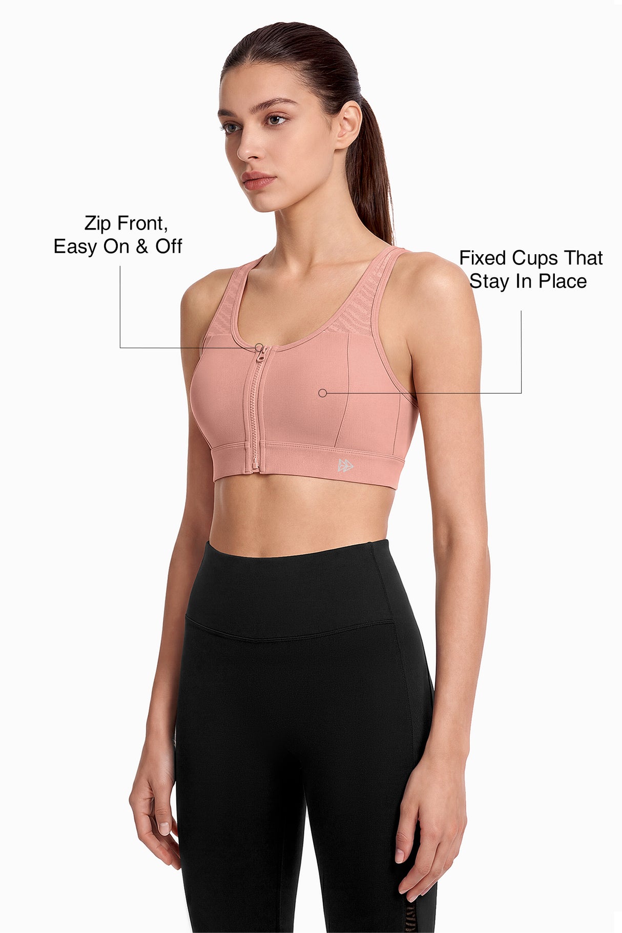 Power™ Breathable Zip Front Fixed Cups High Impact Bra | Women's High Support Sports Bra