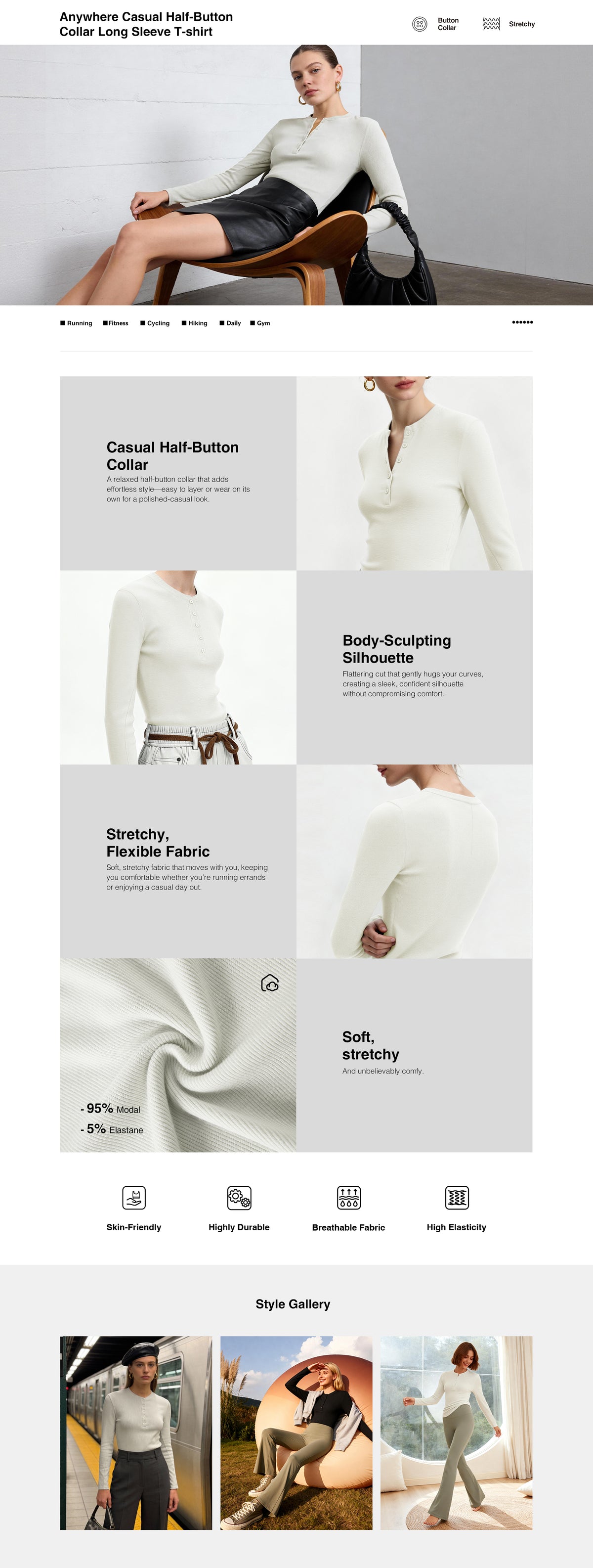 Lässiges Langarmhemd mit halber Knopfleiste für jeden Anlass | Damen-Langarmshirt