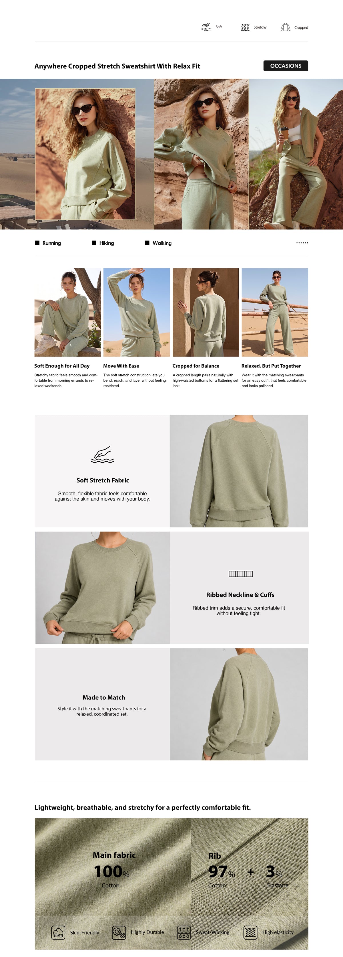 Anywhere™ Cropped Stretch Sweatshirt With Relax Fit | Women's Sports Sweatshirt